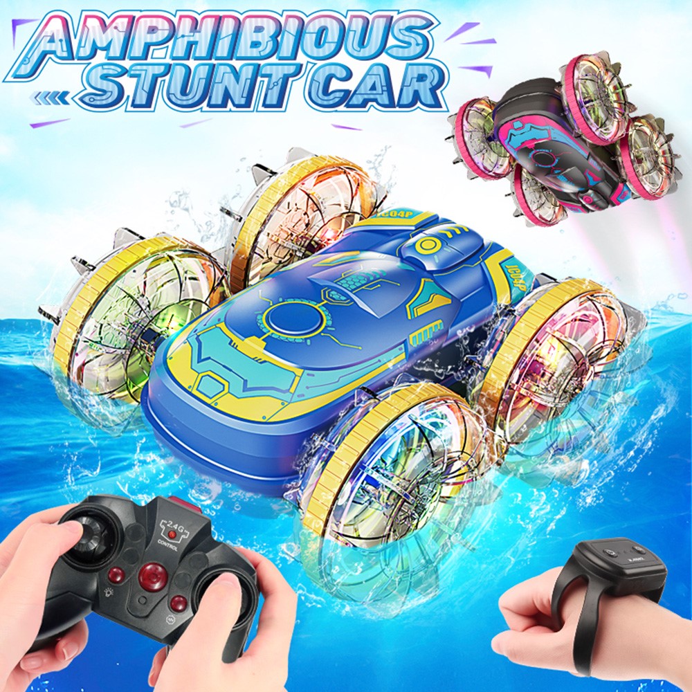 JC04P 2.4G Remote Control 4WD Amphibious Stunt Car Toy with LED Lights, Dual Controller (CE / CPC / ASTM / EN71 Certified)