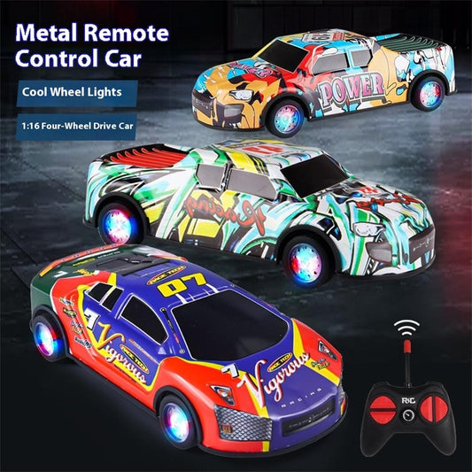 HDXX229 Electric RC Drift Race Car for Boys 4-Channel Graffiti Alloy Tin Light Vehicle Truck Remote Control Toy Car