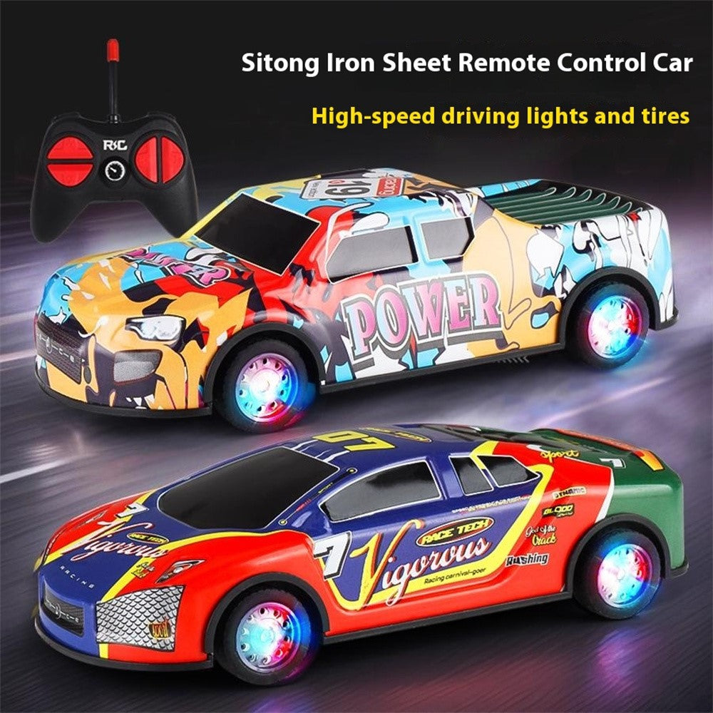 HDXX229 Electric RC Drift Race Car for Boys 4-Channel Graffiti Alloy Tin Light Vehicle Truck Remote Control Toy Car
