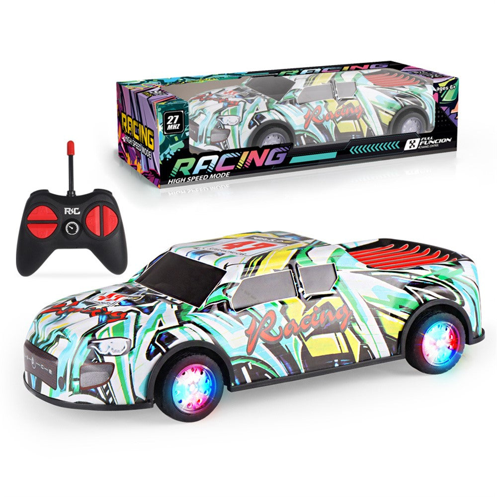 HDXX229 Electric RC Drift Race Car for Boys 4-Channel Graffiti Alloy Tin Light Vehicle Truck Remote Control Toy Car