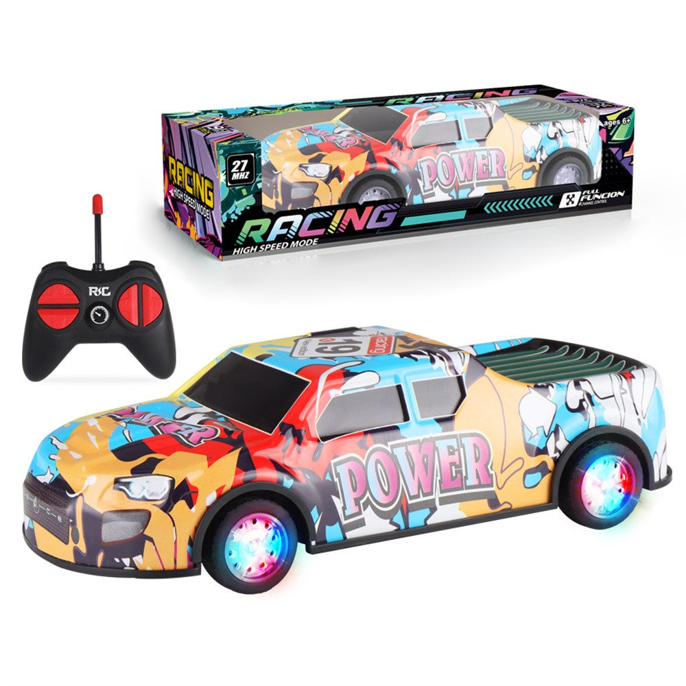HDXX229 Electric RC Drift Race Car for Boys 4-Channel Graffiti Alloy Tin Light Vehicle Truck Remote Control Toy Car