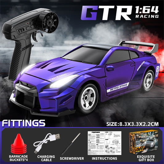 Mini RC Car 1:64 Scale Desktop Drift Car 4WD Remote Control High Speed Plastic Racing Toy