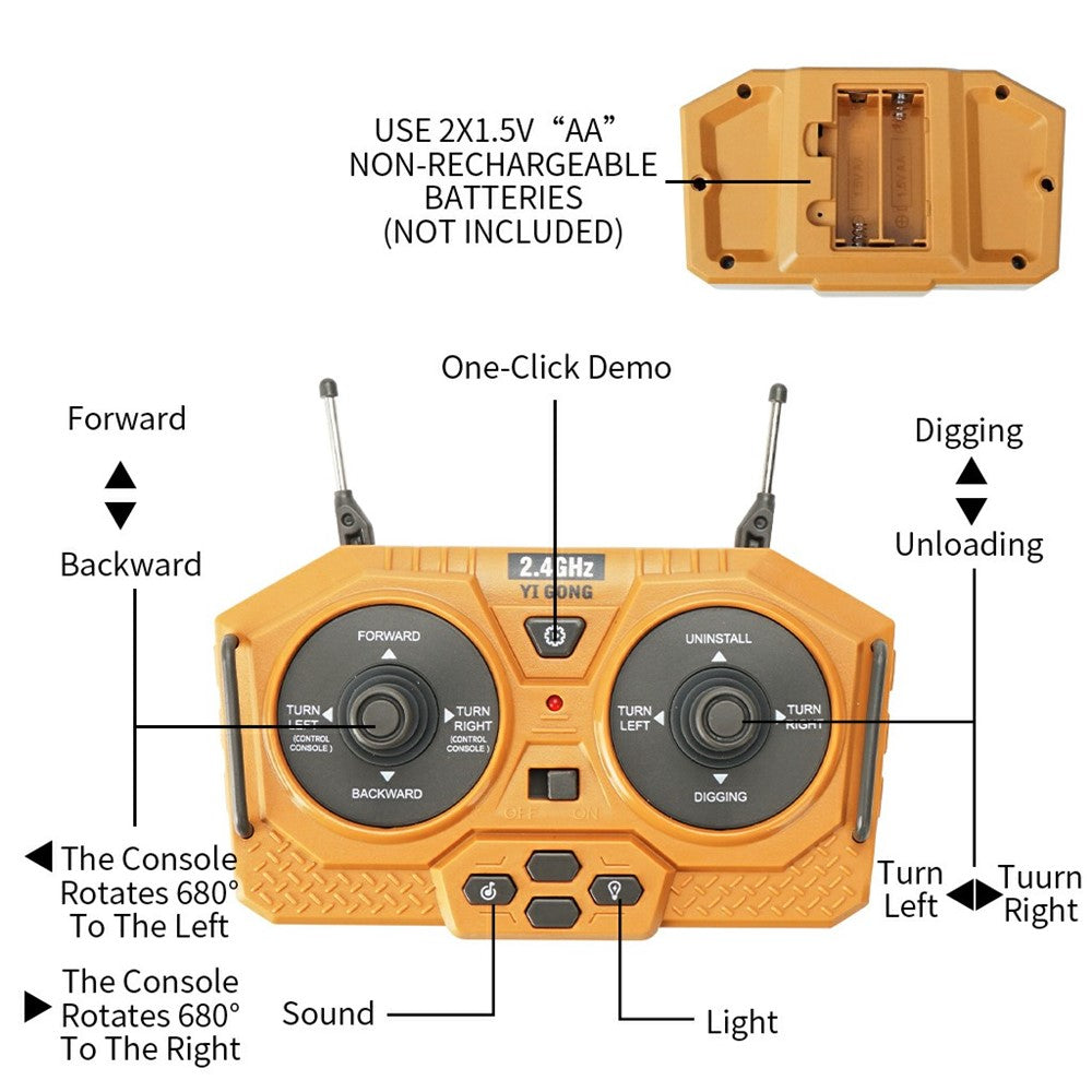 1044 2.4G Remote Control Tracked Excavator 1:20 Scale 11 Channel Construction Vehicle Toy for Kids