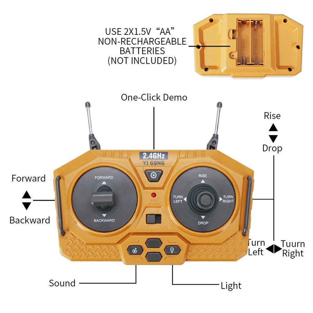 1046 2.4G Remote Control 9 Channel RC Construction Vehicle 1:24 Tracked Heavy Bulldozer, 3KG Load Capacity