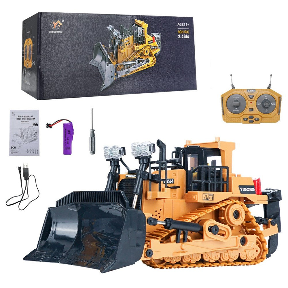 1046 2.4G Remote Control 9 Channel RC Construction Vehicle 1:24 Tracked Heavy Bulldozer, 3KG Load Capacity