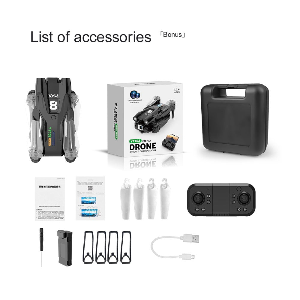 YT163 Pro Max RC Drone with Dual Camera Obstacle Avoidance Remote Control Quadcopter Optical Flow Fixed High