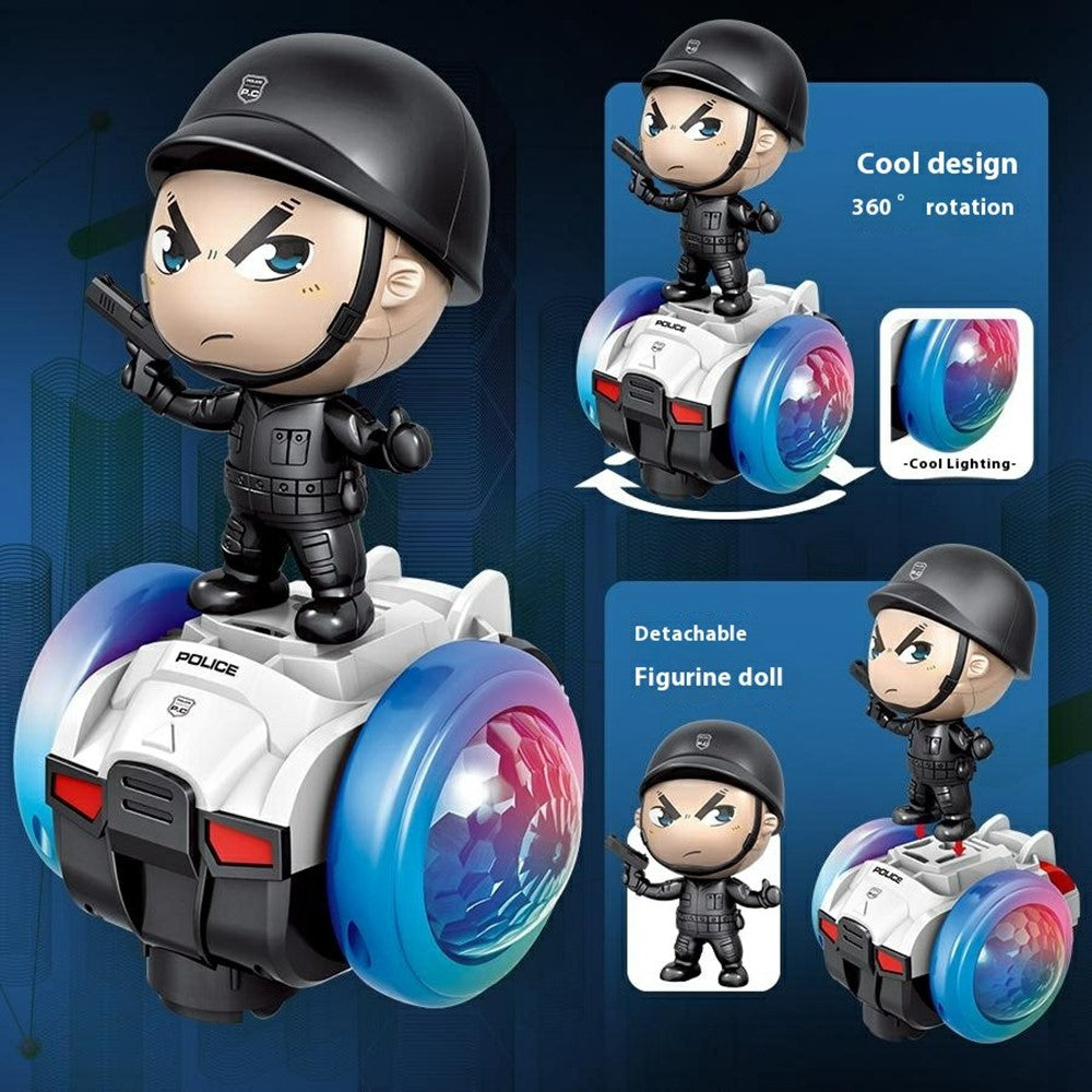 Detachable Police Figure 360 Degree Rotating Electric Balance Car Toy with Music and Light for Kids