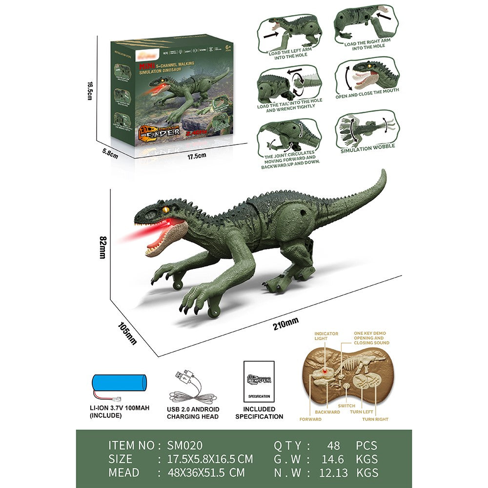 SM020 Children 2.4G Walking Dinosaur Toy with Sound, Light Simulation Mini Electric RC Dinosaur Model Toys