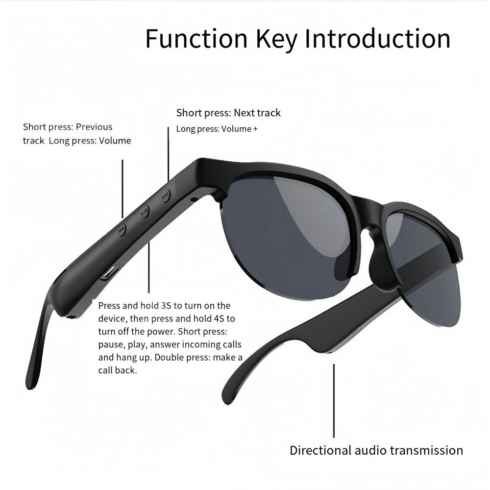 UV Protection Smart Sunglasses with Noise Reduction Bluetooth-compatible Earphones Music Eyeglasses