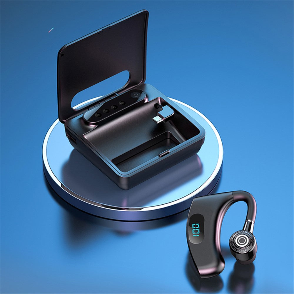 V12 Business Single Ear Digital Display Wireless Earhook Bluetooth-compatible Headset Hands-free Call Earphone with Charging Case