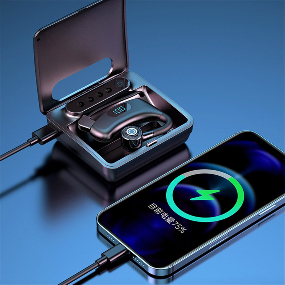 V12 Business Single Ear Digital Display Wireless Earhook Bluetooth-compatible Headset Hands-free Call Earphone with Charging Case