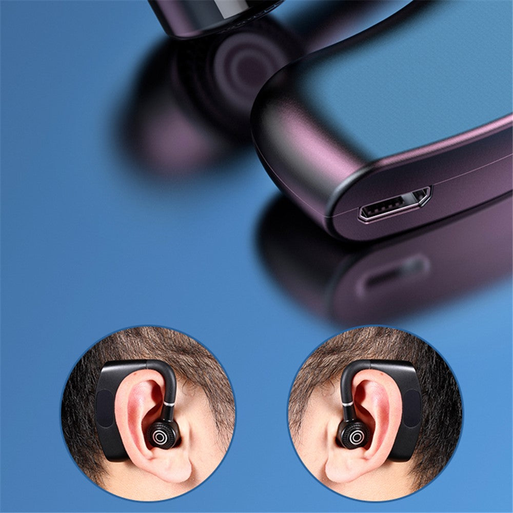 V12 Business Single Ear Digital Display Wireless Earhook Bluetooth-compatible Headset Hands-free Call Earphone with Charging Case