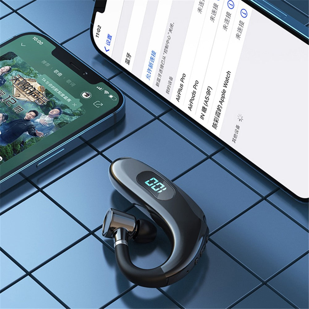 Q20 Wireless Bluetooth-compatible Headphones with LED Digital Display Single Ear Hook Earphones