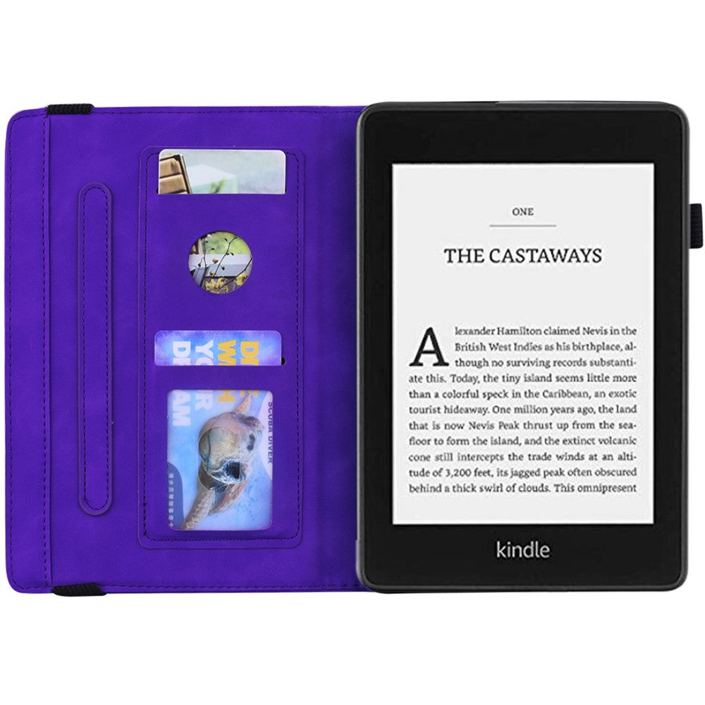 Flower Pattern Imprinting Flip Cover Stand Design Leather Tablet Case with Card Slots and Elastic Pen Holder Loop for Amazon Kindle Paperwhite 5 (2021)