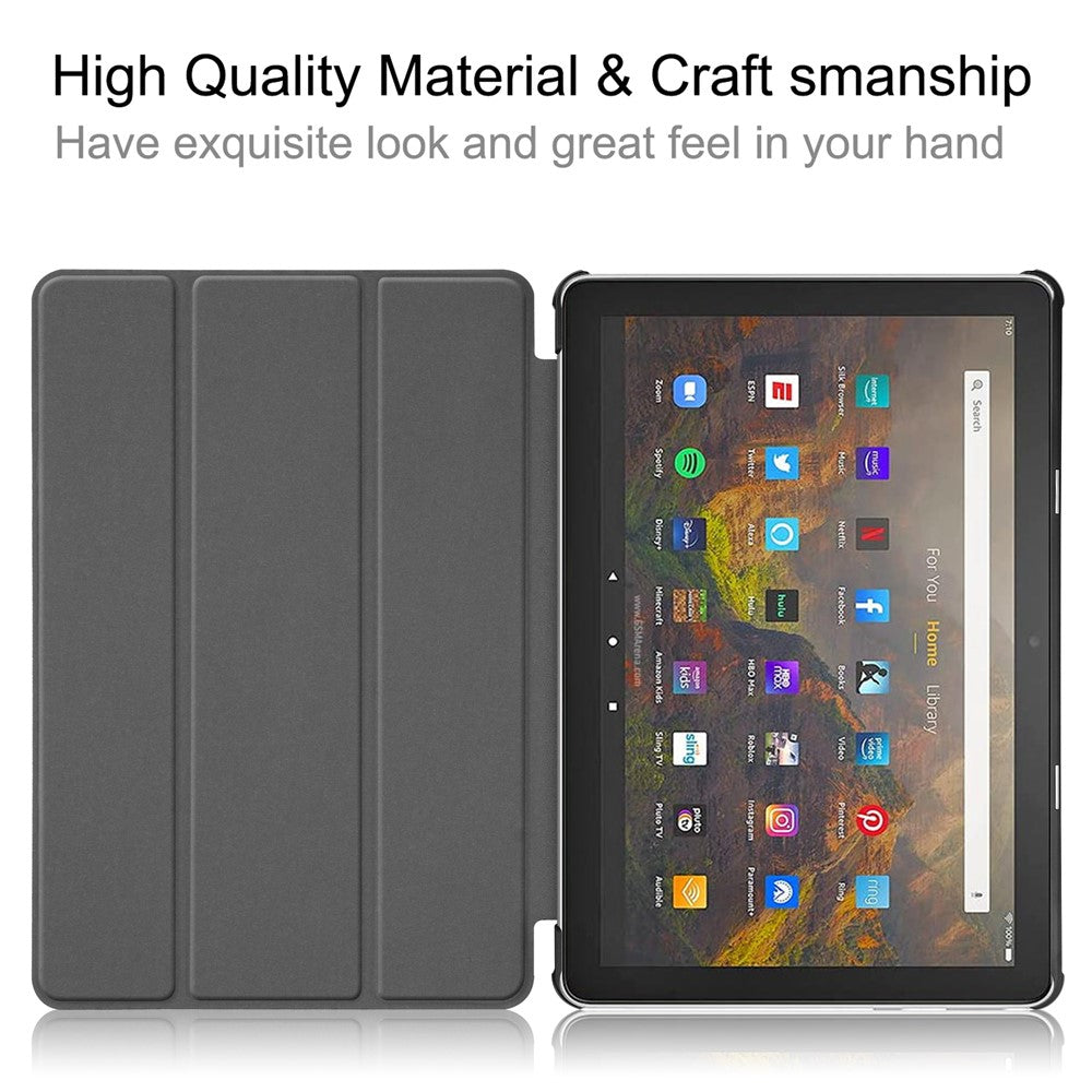 Litch Skin PU Leather Tri-fold Stand Tablet Cover for Amazon Fire HD 10 (2021)