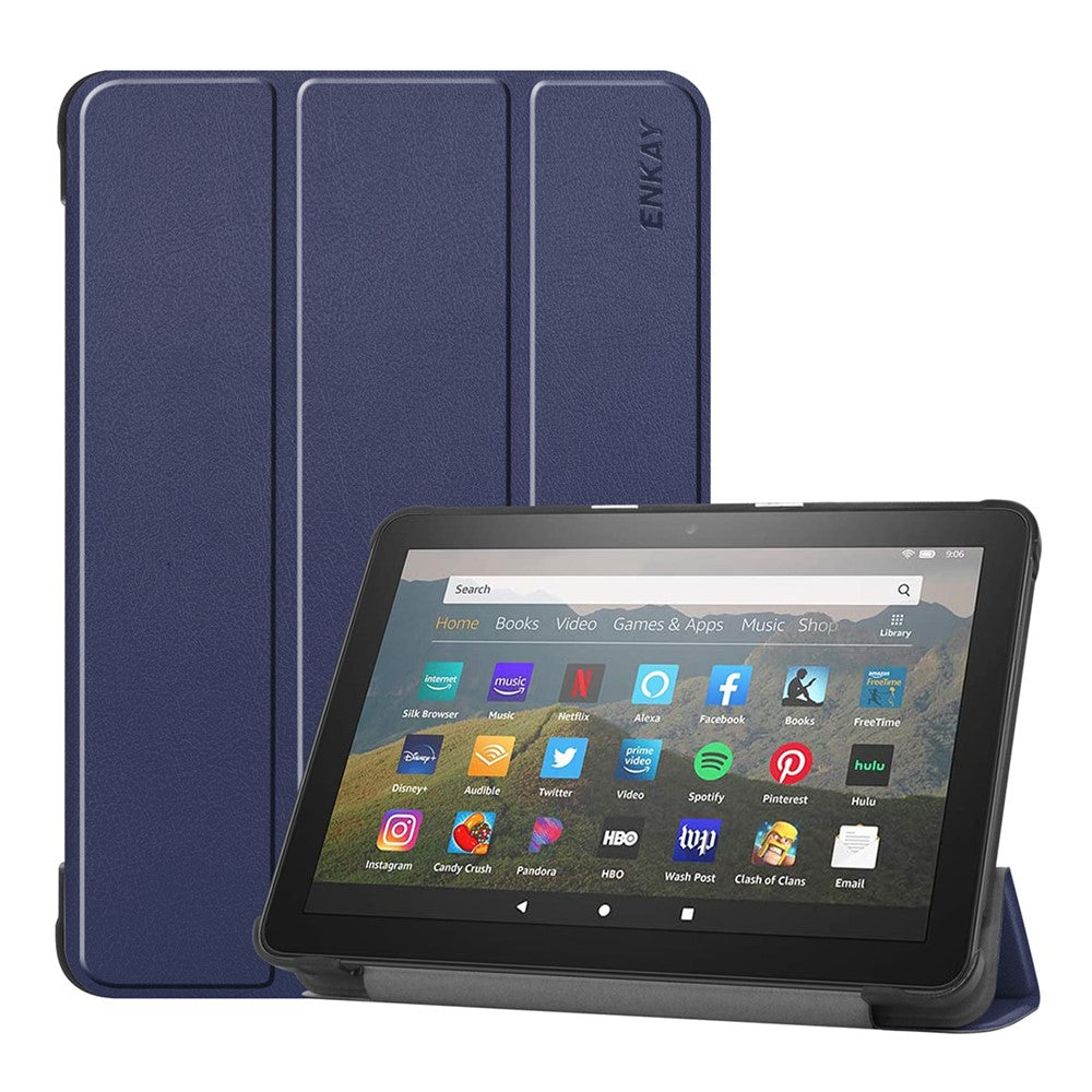 ENKAY HAT PRINCEE Fine Quality Tri-fold PU Leather Auto-wake/Sleep Smart Tablet Stand Case for Amazon Fire HD 8 (2020)/8 Plus (2020)