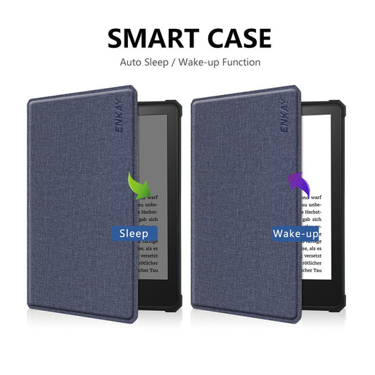 ENKAY HAT PRINCE For Amazon Kindle Paperwhite 5 (2021) Jean Cloth Texture Leather Cover with Auto Wake / Sleep