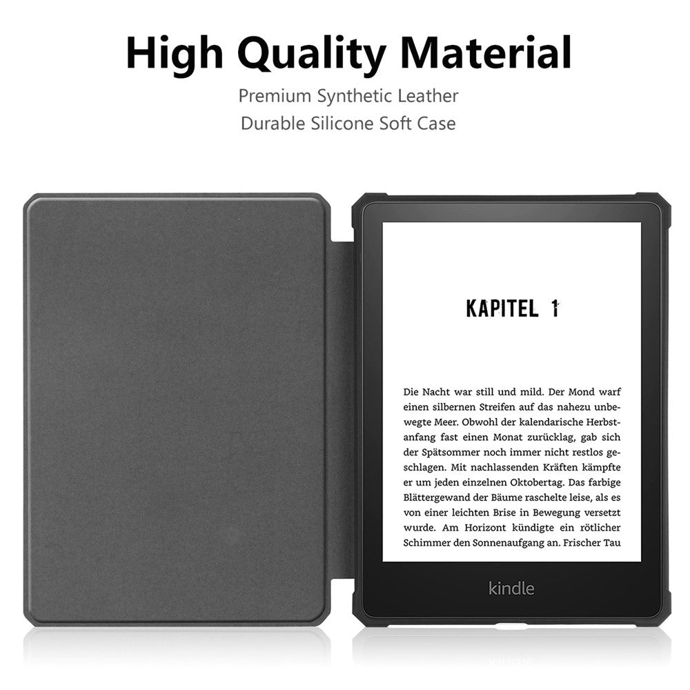ENKAY HAT PRINCE For Amazon Kindle Paperwhite 5 (2021) Jean Cloth Texture Leather Cover with Auto Wake / Sleep