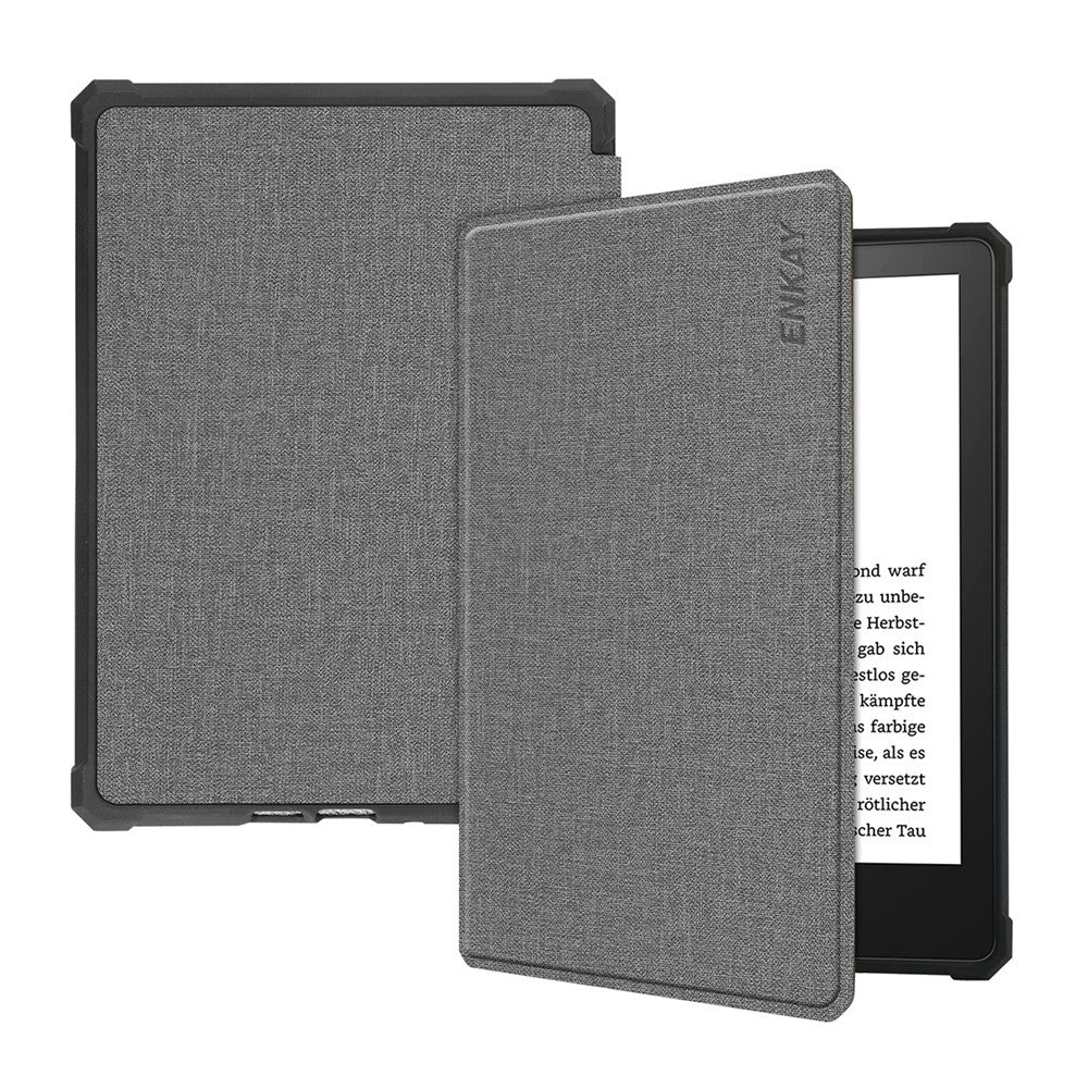 ENKAY HAT PRINCE For Amazon Kindle Paperwhite 5 (2021) Jean Cloth Texture Leather Cover with Auto Wake / Sleep