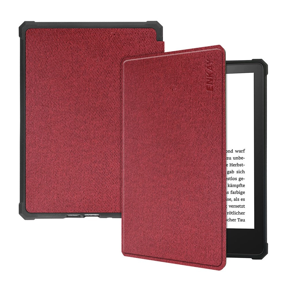 ENKAY HAT PRINCE For Amazon Kindle Paperwhite 5 (2021) Jean Cloth Texture Leather Cover with Auto Wake / Sleep