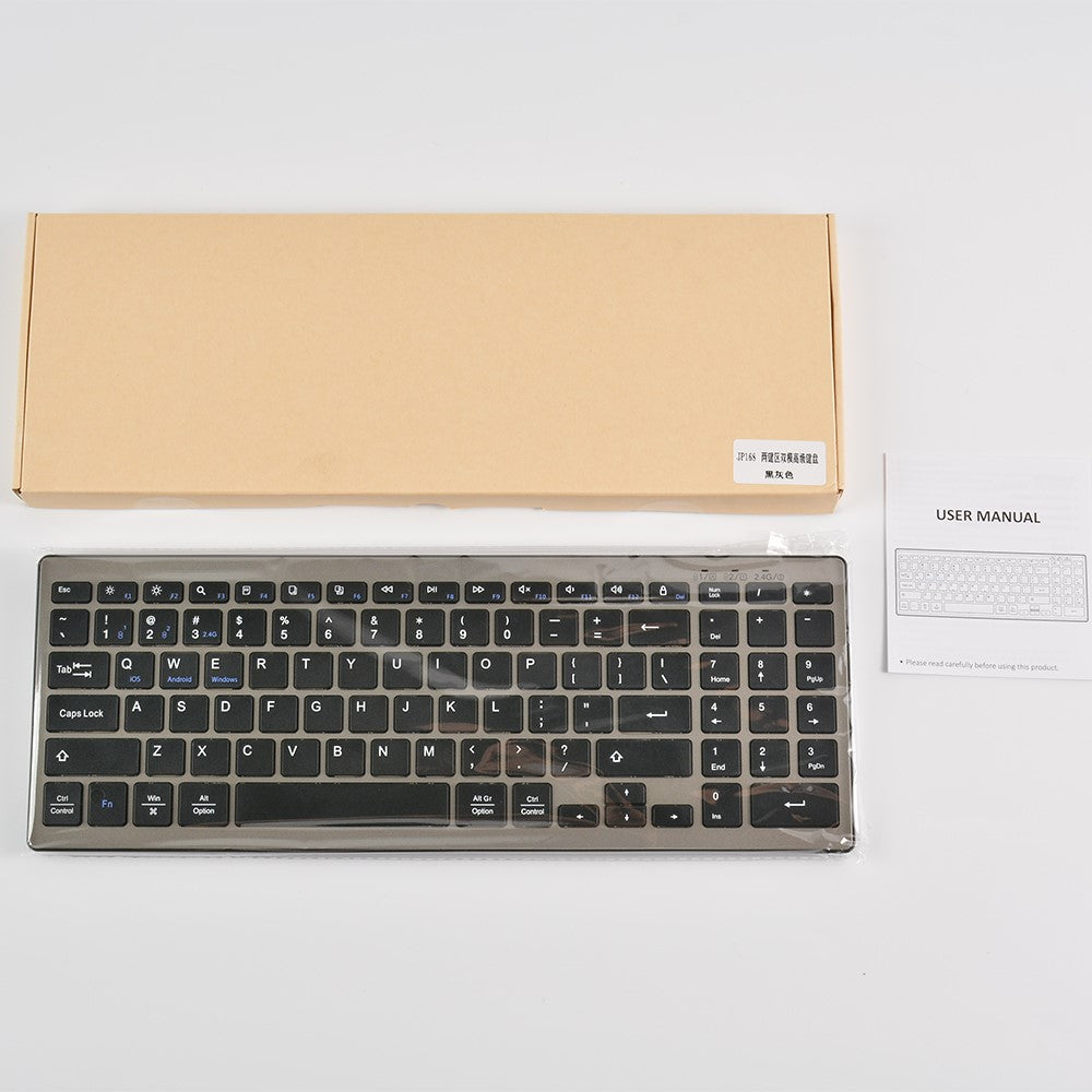 168 2.4G+Dual Bluetooth-compatible 95-Key Two Zones Battery Operated Wireless Keyboard for Apple Android Windows