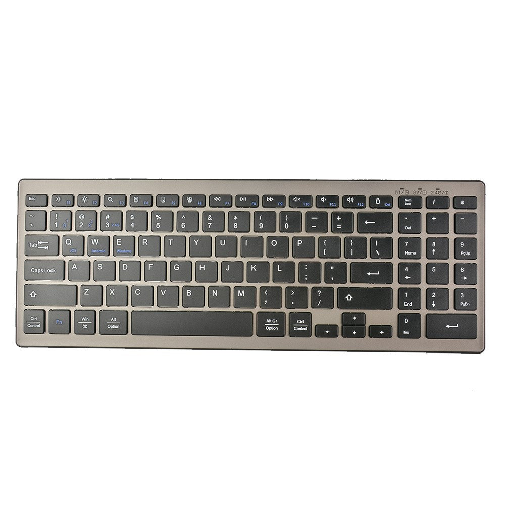 168 2.4G+Dual Bluetooth-compatible 95-Key Two Zones Battery Operated Wireless Keyboard for Apple Android Windows
