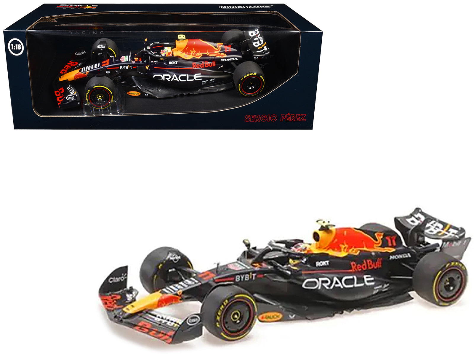 Red Bull Racing RB19 #11 Sergio Perez "Oracle" 2nd Place F1 Formula One "Italian GP" (2023) with Driver Limited Edition to 108 pieces Worldwide 1/18 Diecast Model Car by Minichamps