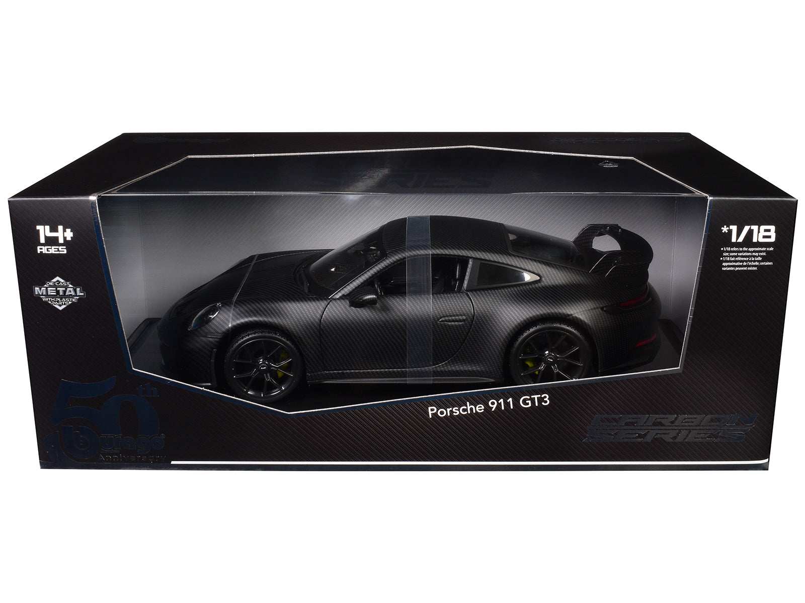 Porsche 911 GT3 Carbon Fiber "Carbon Series - Bburago 50th Anniversary" 1/18 Diecast Model Car by Bburago