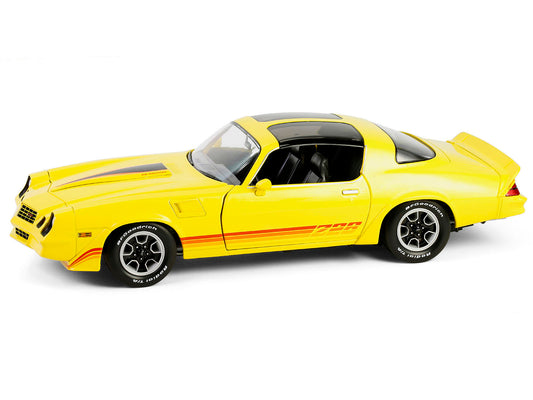 1980 Chevrolet Camaro Z28 with T-Tops Bright Yellow with Stripes 1/18 Diecast Model Car by Greenlight