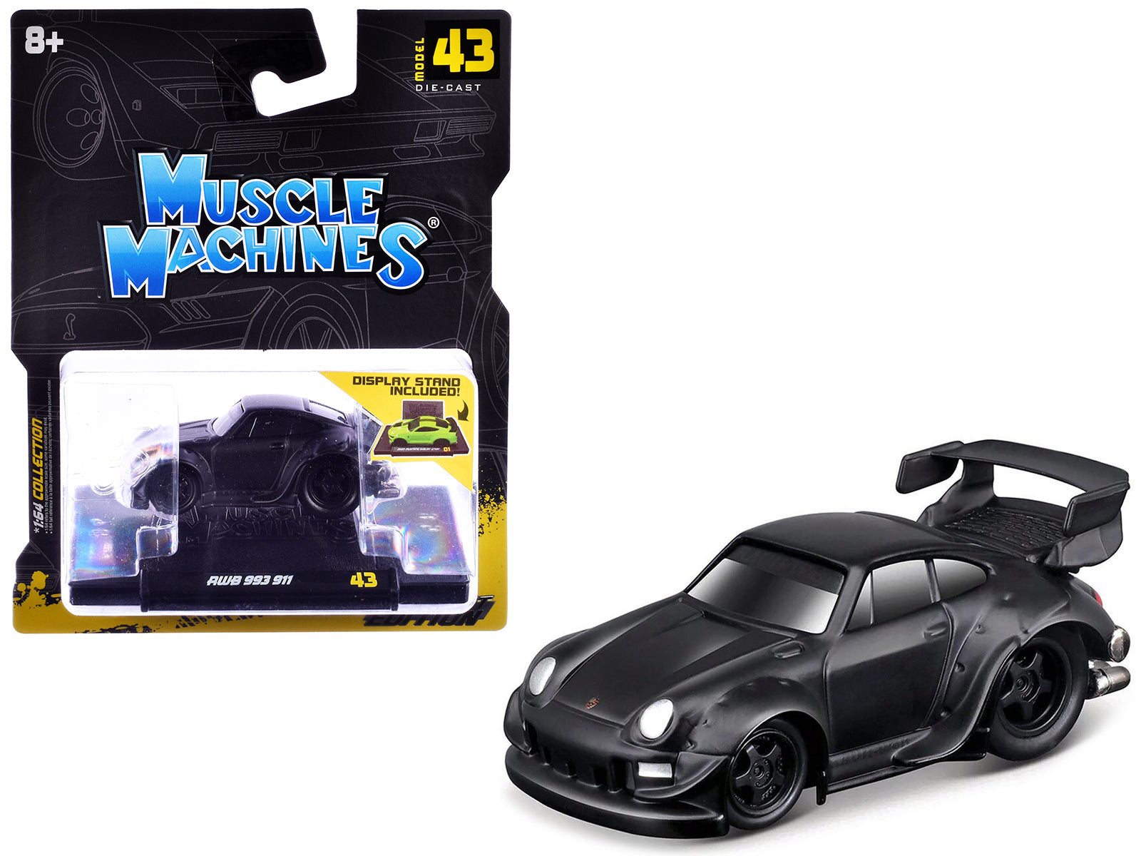RWB 993 911 Matt Black 1/64 Diecast Model Car by Muscle Machines