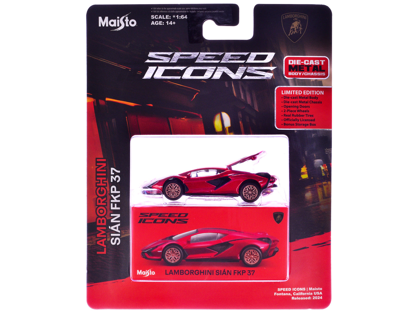 Lamborghini Sian FKP 37 Red Metallic "Speed Icons" Series 1/64 Diecast Model Car by Maisto