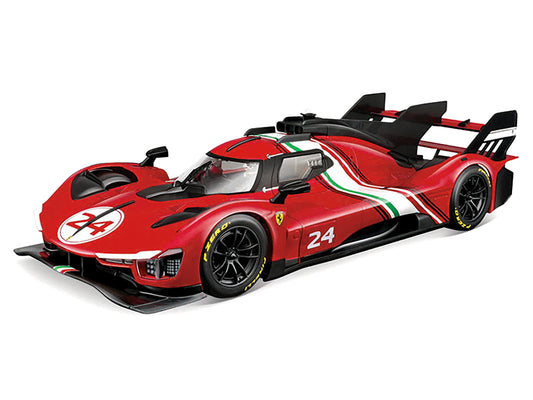 Ferrari 499P Modificata #24 Red with Italian Flag Stripes "Racing" Series 1/18 Diecast Model Car by Bburago