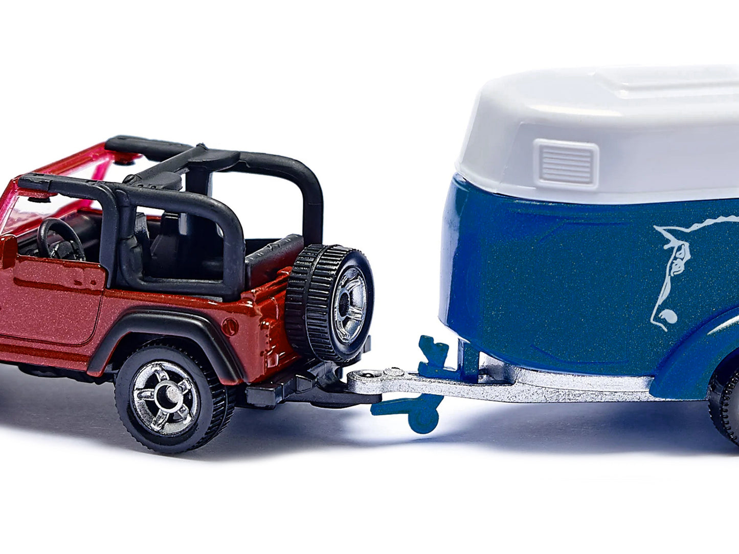 Jeep Red with Horse Trailer Blue and Horse Accessory Diecast Model by Siku