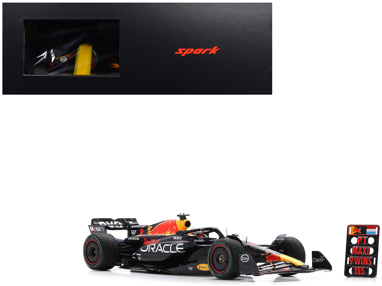 Red Bull Racing RB19 #1 Max Verstappen "Oracle" Winner Formula One F1 "Dutch GP" (2023) with Pit Board and Acrylic Display Case 1/18 Model Car by Spark