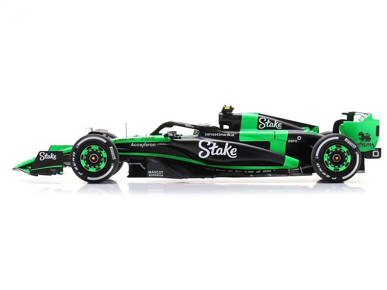 Sauber C44 #24 Zhou Guanyu "Stake F1 Team Kick" Formula One F1 "Bahrain GP" (2024) and Acrylic Display Case 1/18 Model Car by Spark