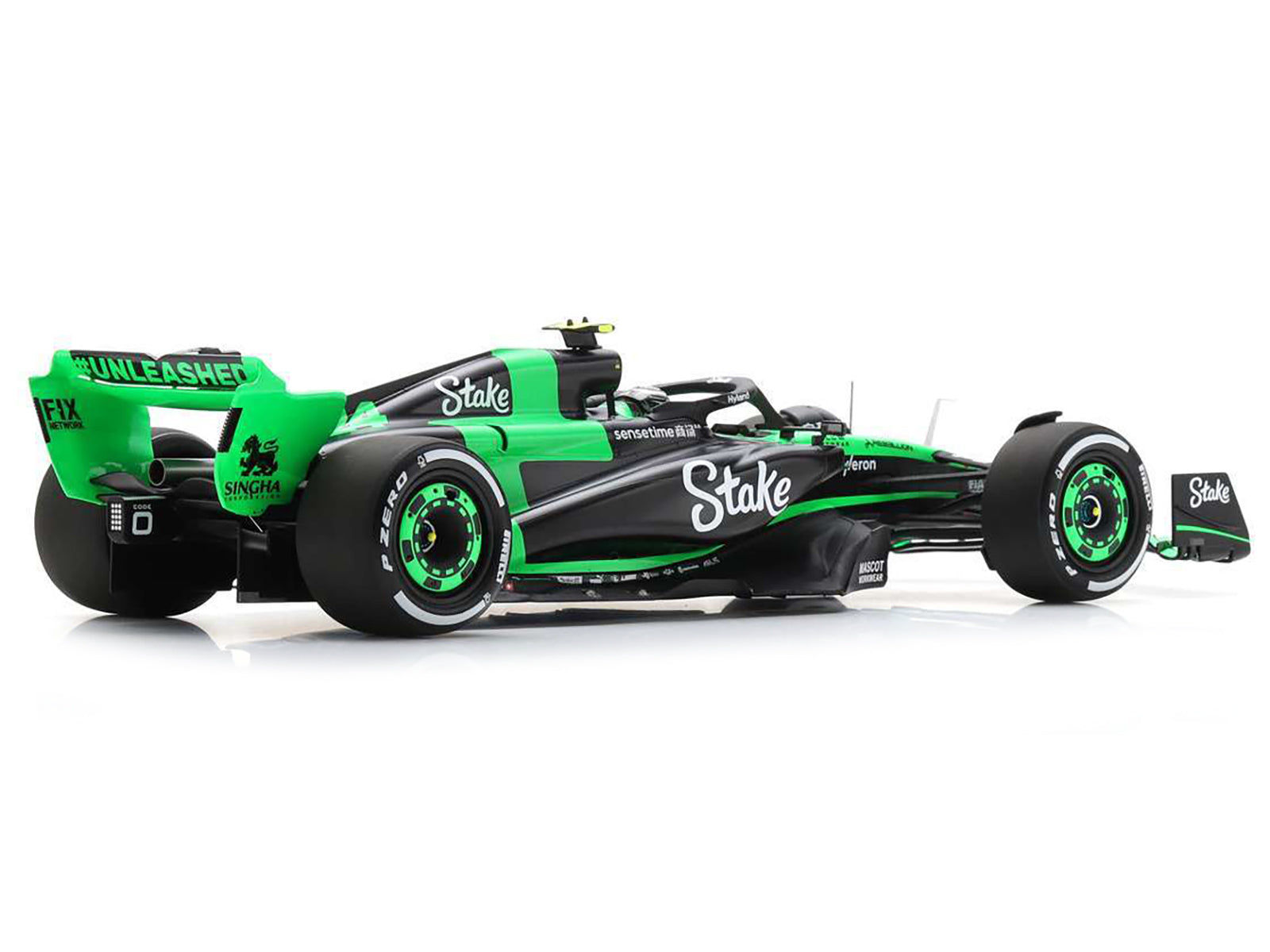 Sauber C44 #24 Zhou Guanyu "Stake F1 Team Kick" Formula One F1 "Bahrain GP" (2024) and Acrylic Display Case 1/18 Model Car by Spark