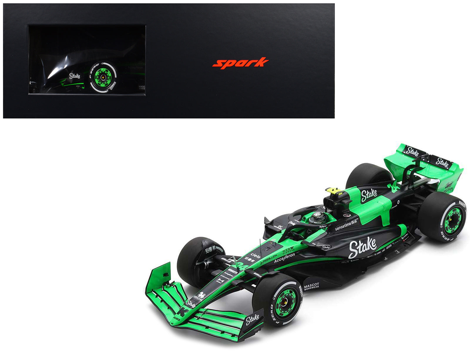 Sauber C44 #24 Zhou Guanyu "Stake F1 Team Kick" Formula One F1 "Bahrain GP" (2024) and Acrylic Display Case 1/18 Model Car by Spark