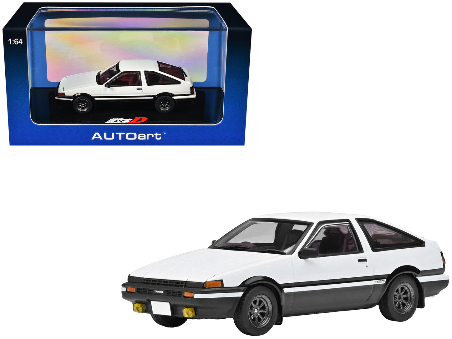 Toyota Sprinter Trueno (AE86) RHD (Right Hand Drive) White with Graphics "Initial D" (1998-2021) TV Series 1/64 Diecast Model Car by Autoart