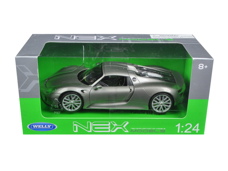 Porsche 918 Spyder Silver Closed Roof 1/24 Diecast Model Car by Welly