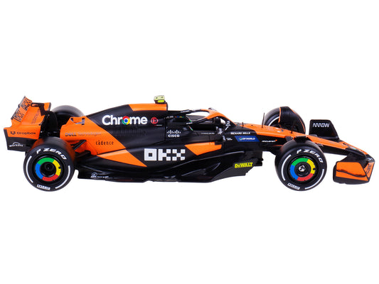 McLaren MCL38 #4 Lando Norris "OKX" Winner Formula One F1 "Miami GP" (2024) with Driver Figure "Race" Series 1/24 Diecast Model Car by Bburago