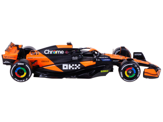 McLaren MCL38 #81 Oscar Piastri "OKX" Formula One F1 "Miami GP" (2024) with Driver Figure "Race" Series 1/24 Diecast Model Car by Bburago