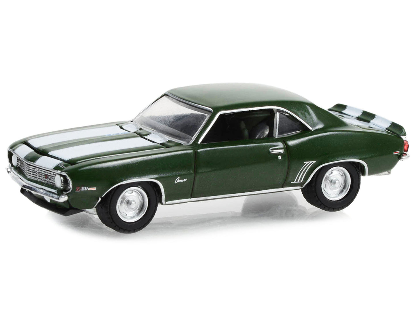 1969 Chevrolet Camaro Z/28 Green Metallic with White Stripes USPS (United States Postal Service) "2022 Pony Car Stamp Collection by Artist Tom Fritz" "Hobby Exclusive" Series 1/64 Diecast Model Car by Greenlight