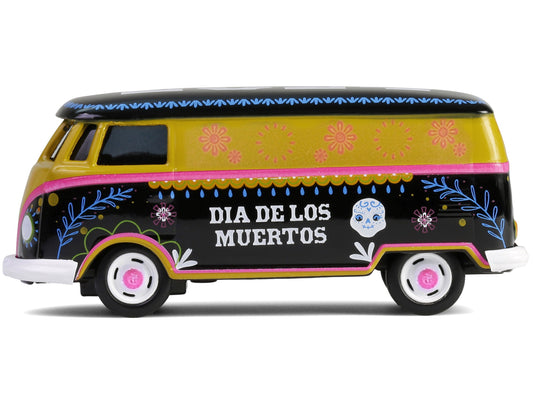 Volkswagen Type 2 Panel Van "Dia de los Muertos 2025" Black and Yellow with Graphics "Hobby Exclusive" Series 1/64 Diecast Model Car by Greenlight