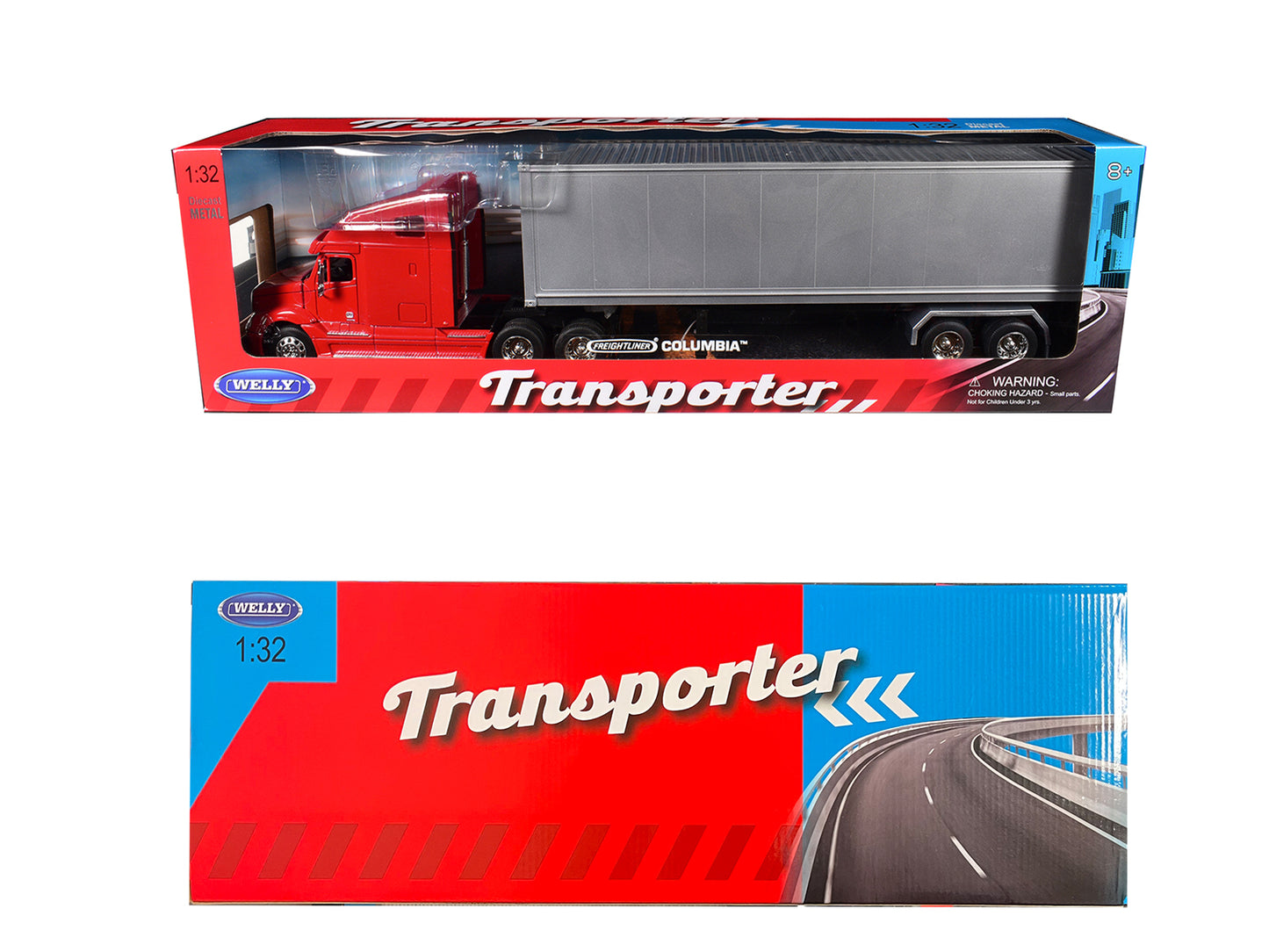 Freightliner Columbia Truck Red with Gray Container 1/32 Diecast Model by Welly