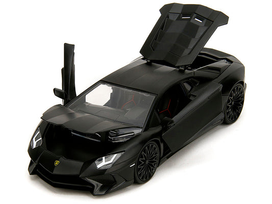 Shaw's Lamborghini Aventador Matt Black "Furious 7" (2015) Movie "Fast & Furious" Series 1/24 Diecast Model Car by Jada