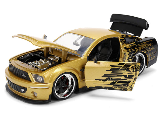 2008 Ford Shelby Mustang GT-500KR Gold Metallic and Black with Graphics "Bigtime Muscle" Series 1/24 Diecast Model Car by Jada