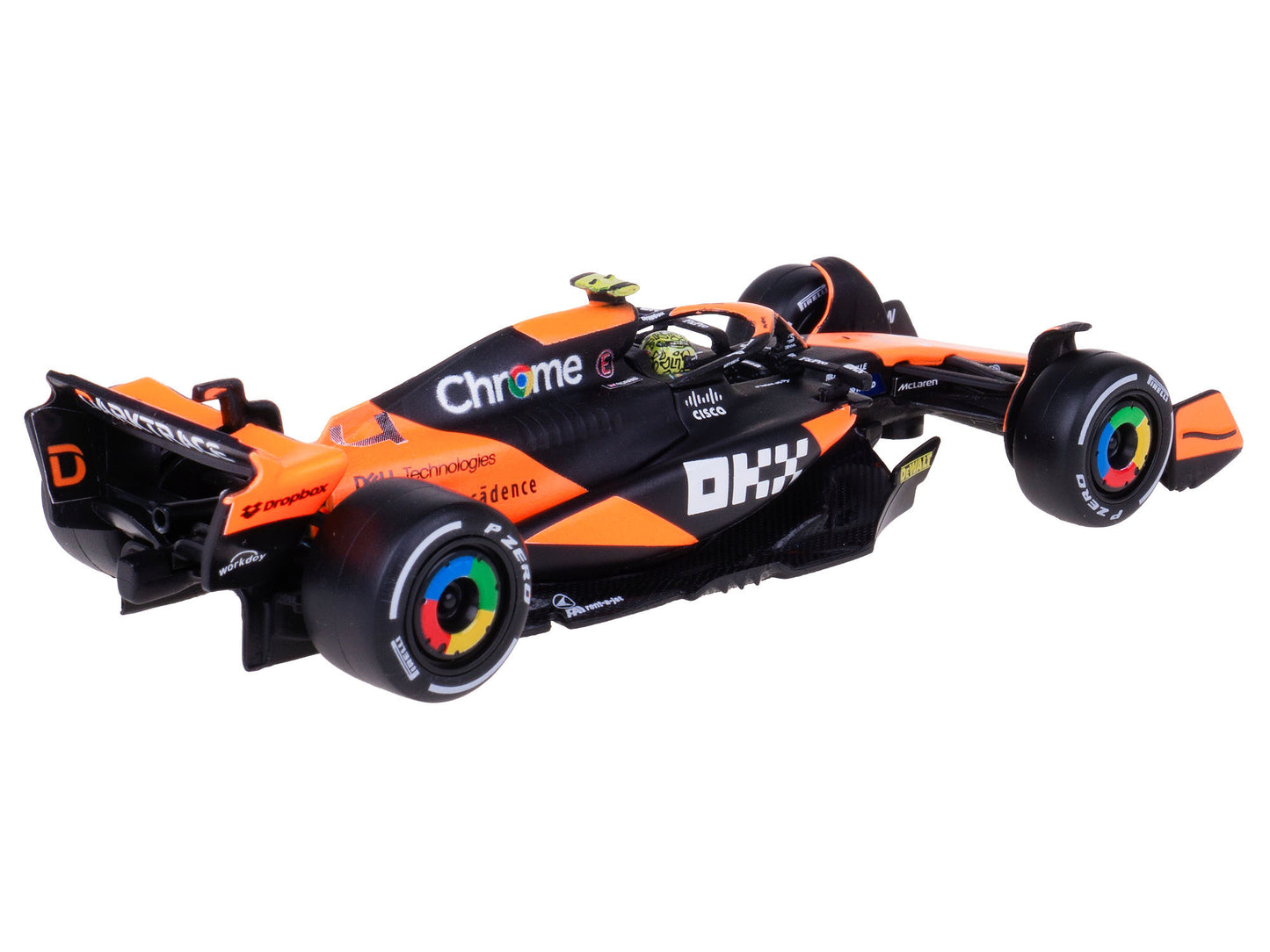 McLaren MCL38 #4 Lando Norris "OKX" Winner Formula One F1 "Miami GP" (2024) with Driver Figure and Display Case "Race" Series 1/43 Diecast Model Car by Bburago