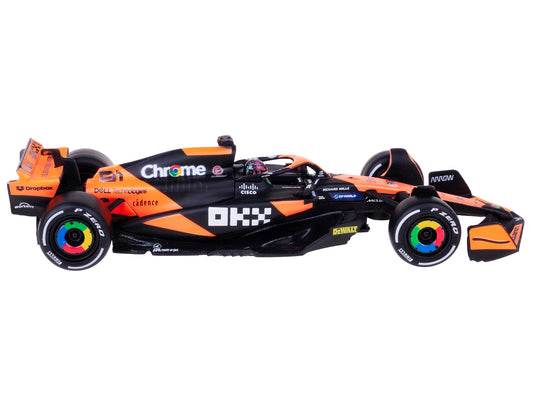 McLaren MCL38 #81 Oscar Piastri "OKX" Formula One F1 "Miami GP" (2024) with Driver Figure and Display Case "Race" Series 1/43 Diecast Model Car by Bburago