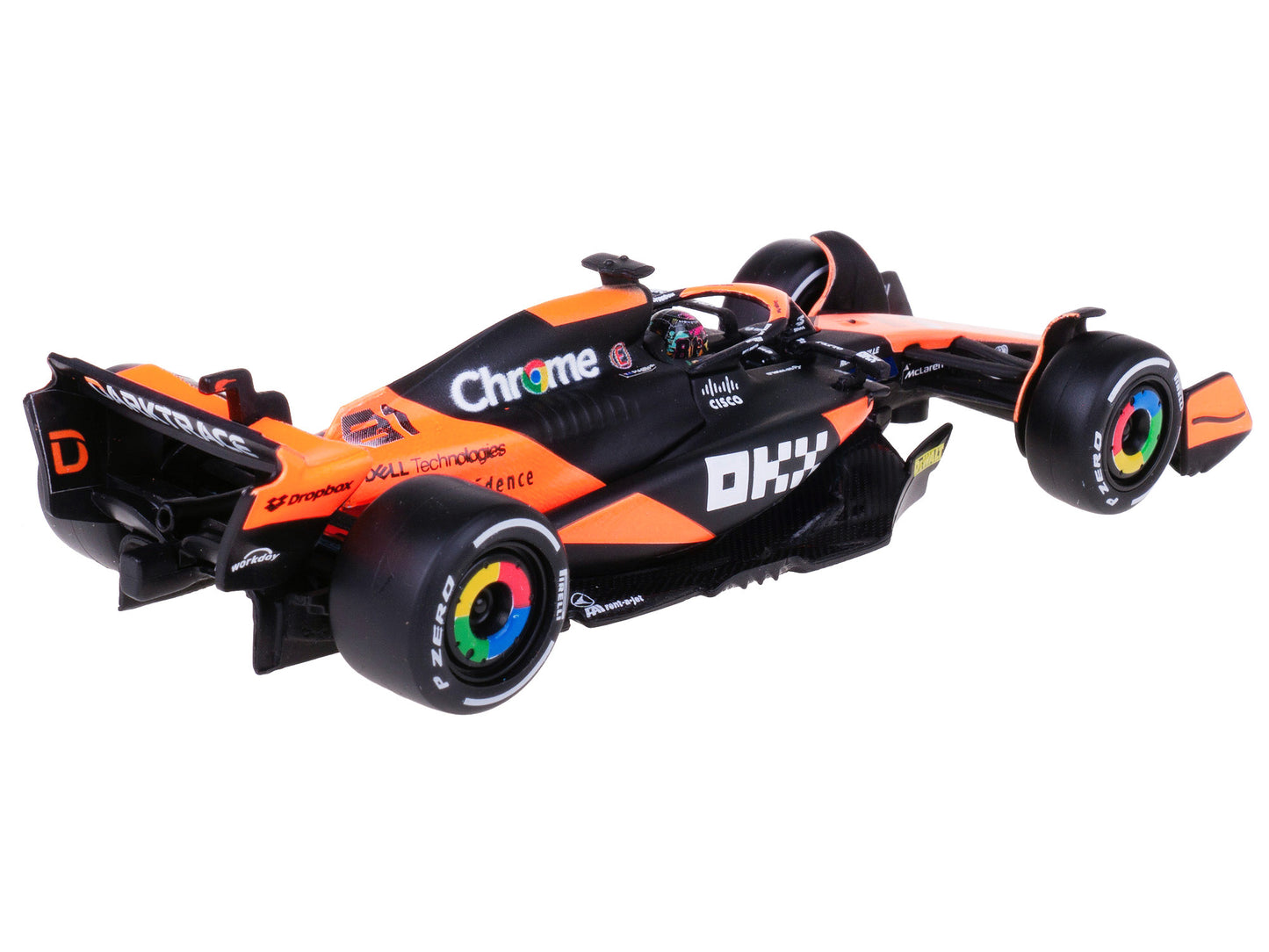 McLaren MCL38 #81 Oscar Piastri "OKX" Formula One F1 "Miami GP" (2024) with Driver Figure and Display Case "Race" Series 1/43 Diecast Model Car by Bburago