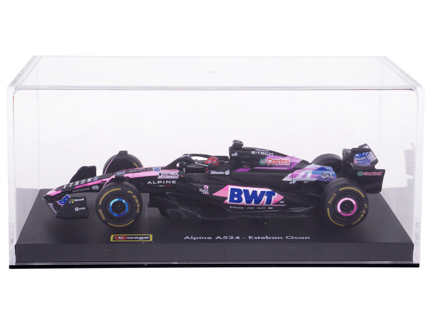 Alpine A524 #31 Esteban Ocon "BWT" "Formula One F1 World Championship" (2024) with Driver Figure and Display Case "Race" Series 1/43 Diecast Model Car by Bburago